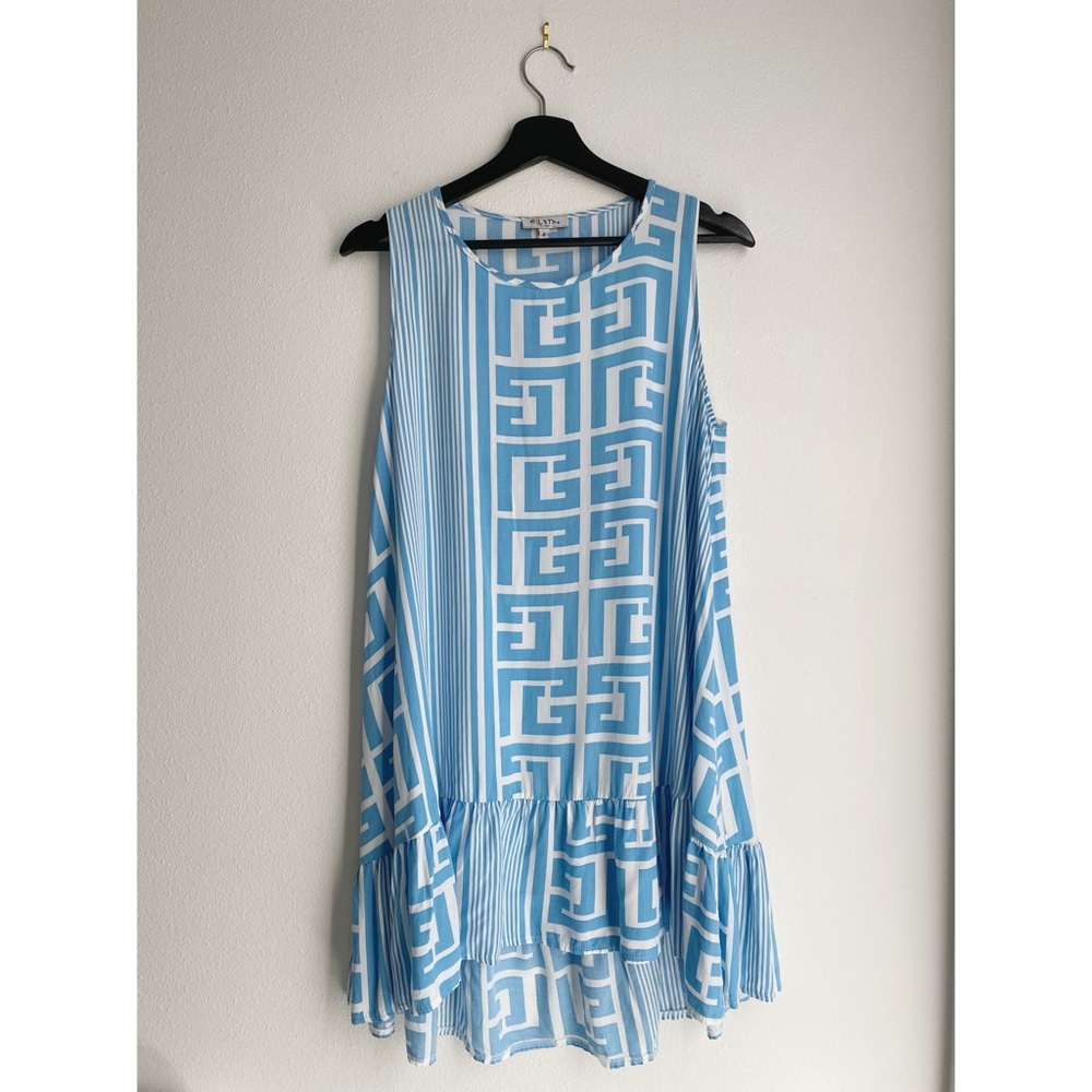 Elsta by CSN Greek Geo Mini Dress // Blue - Picture 1 of 6